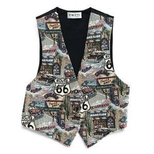 Route 66 Vest S/M Car Show Cruise Night Auto Motorcycle Biker Casual USA Unisex